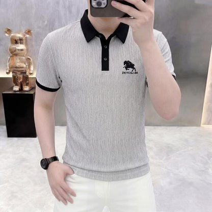 Texture Jacquard Horse Embroidered Polo Shirt
