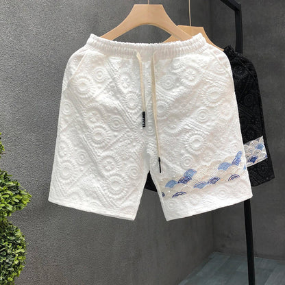 Embossed Subtle Pattern Five-Point Pants