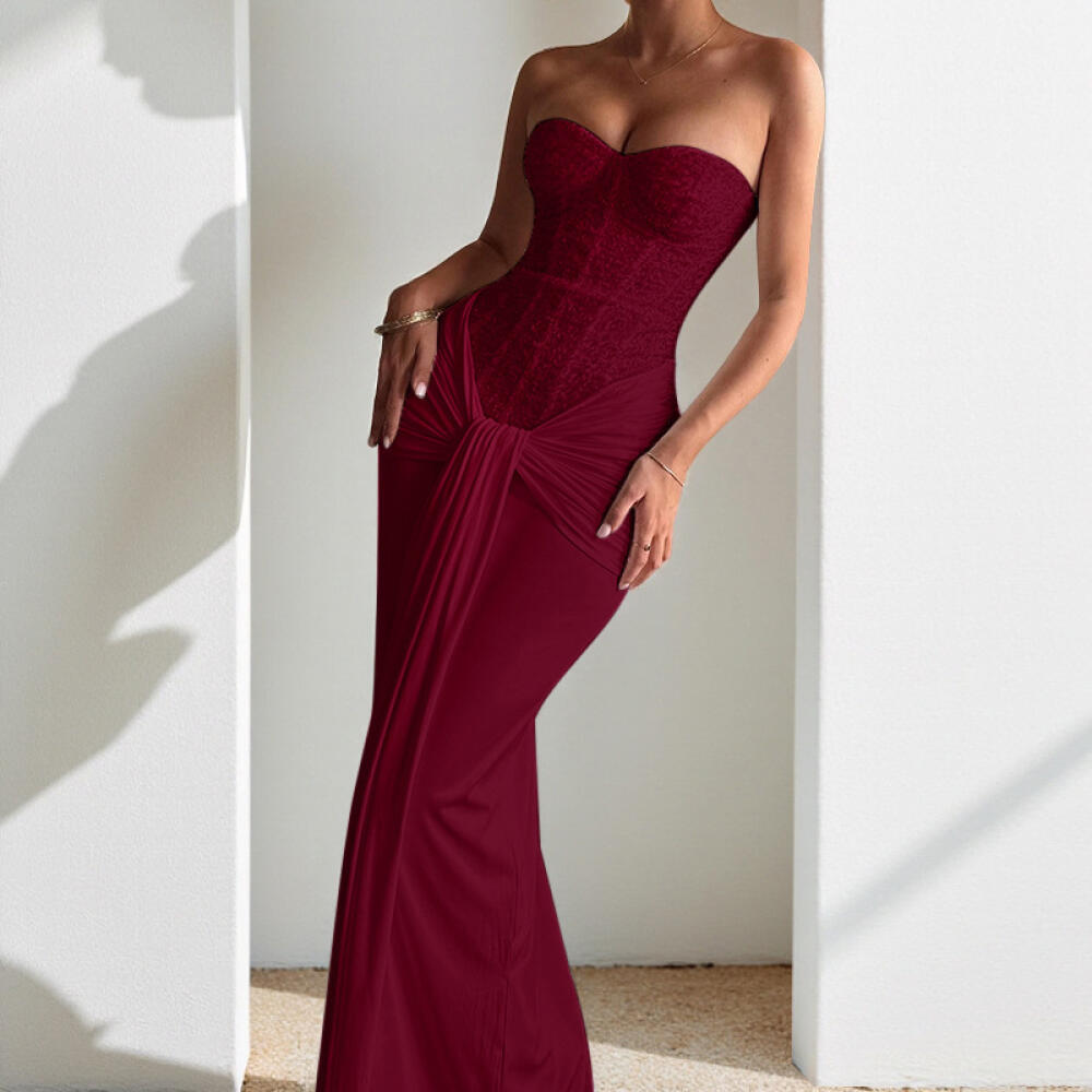 Elegant Flowy Tie Strap Bandeau High Waist Slim Dress