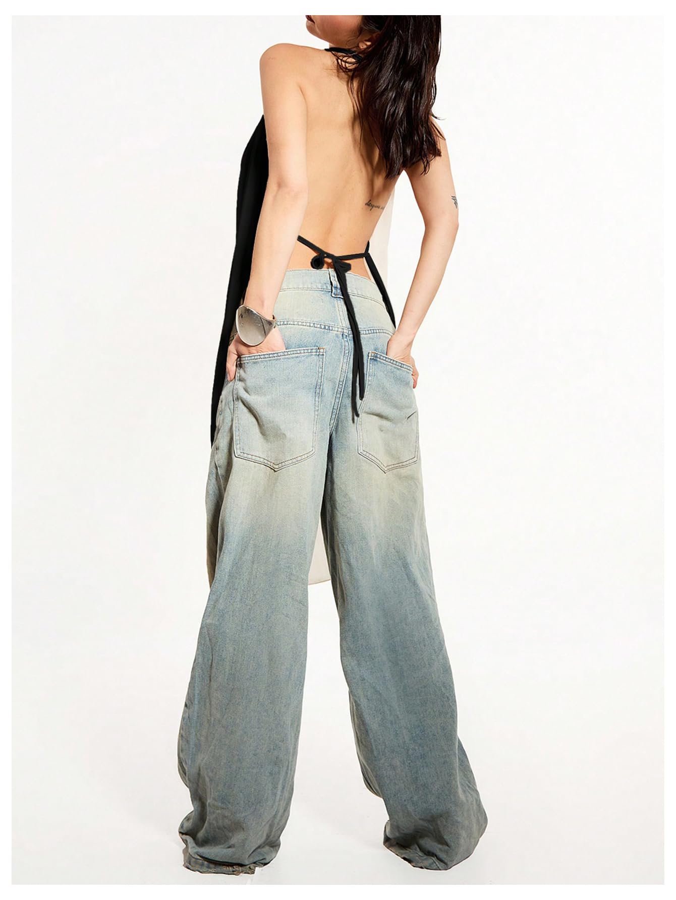 Round Neck Sleeveless Backless Blouse