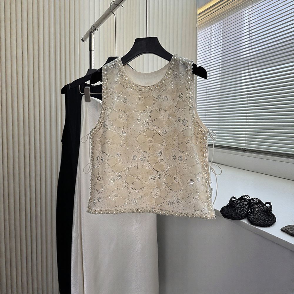 Lux Floral Pearl Trim Structured Vest
