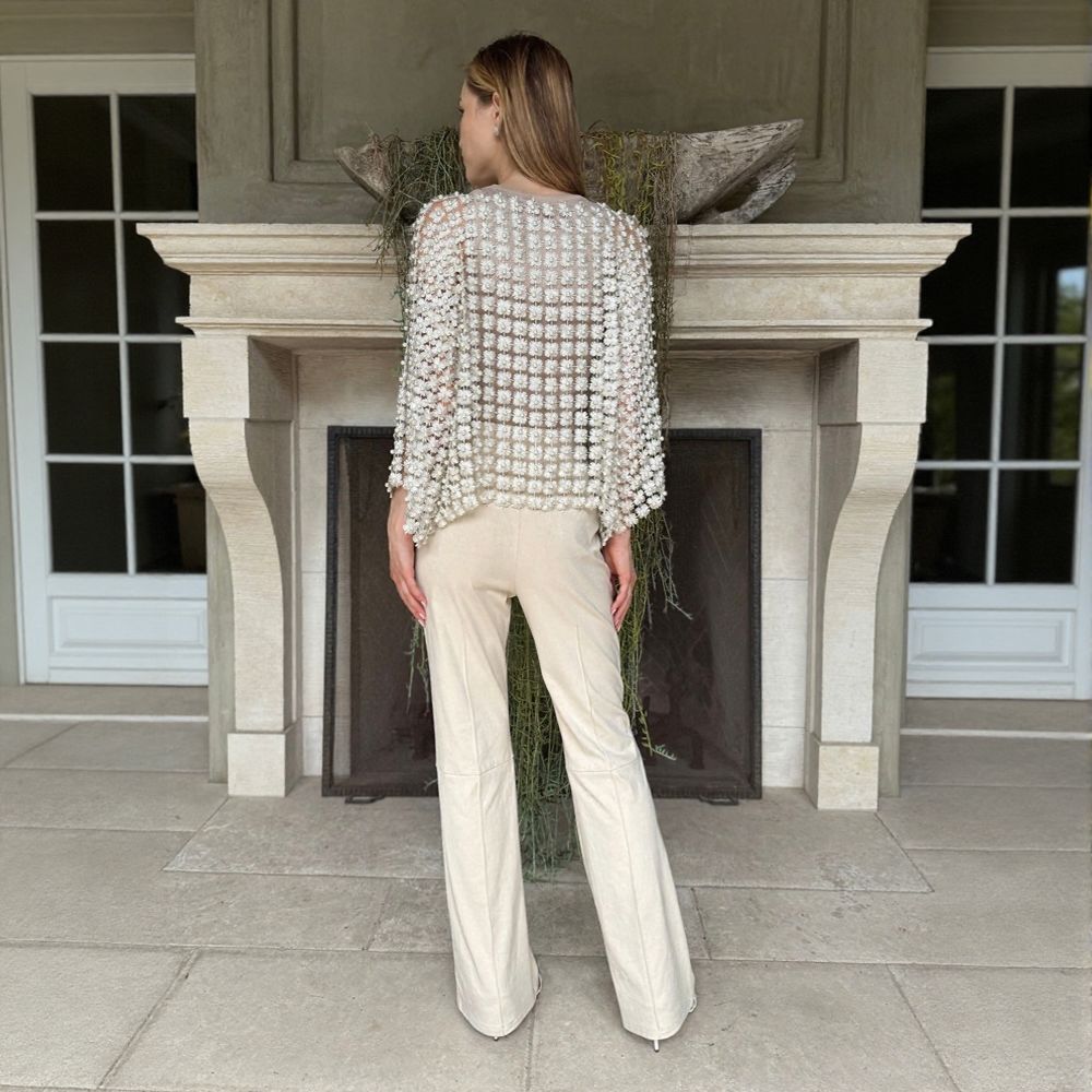 Pearl & Floral Cutout Blouse