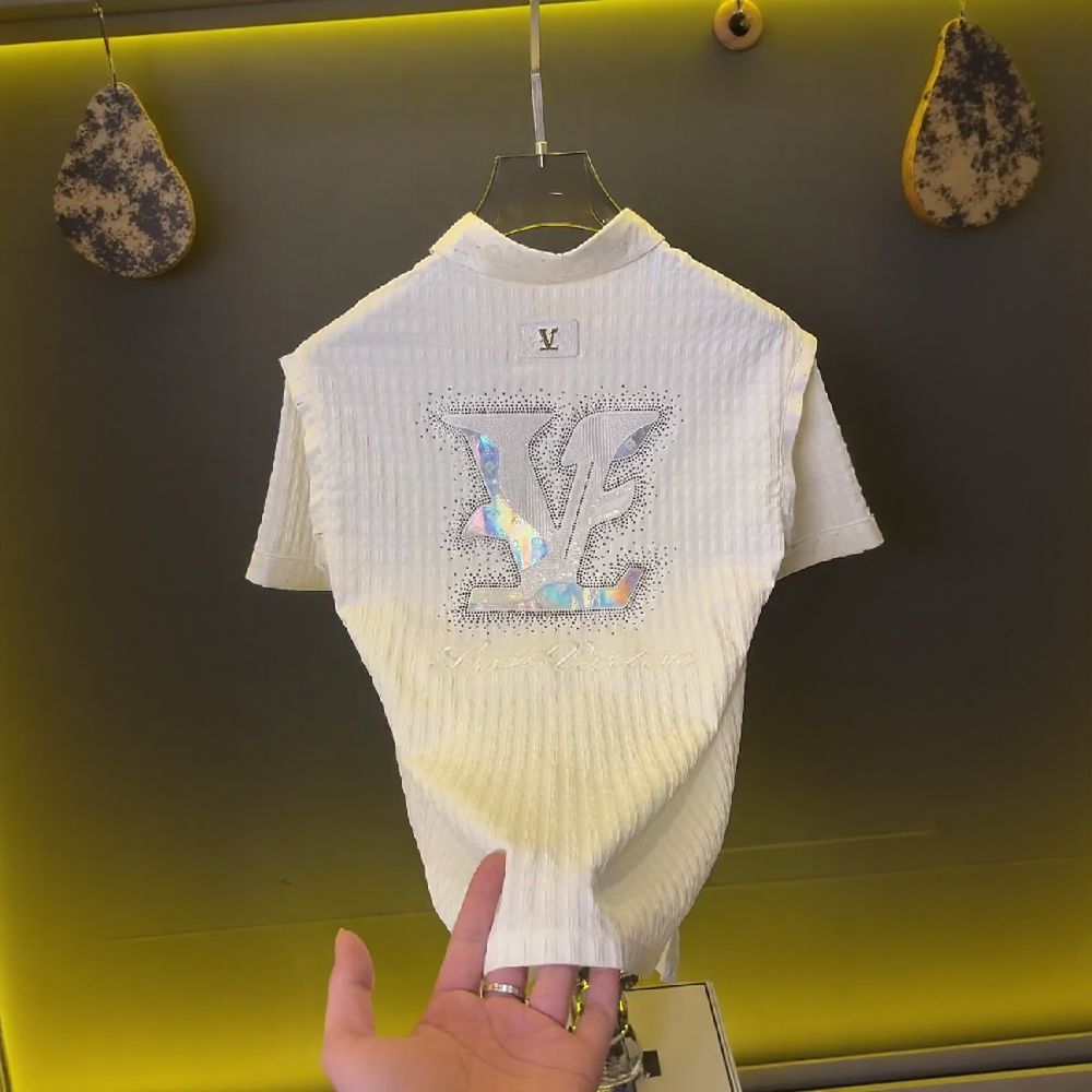 Gradient V-shape Rhinestone Polo
