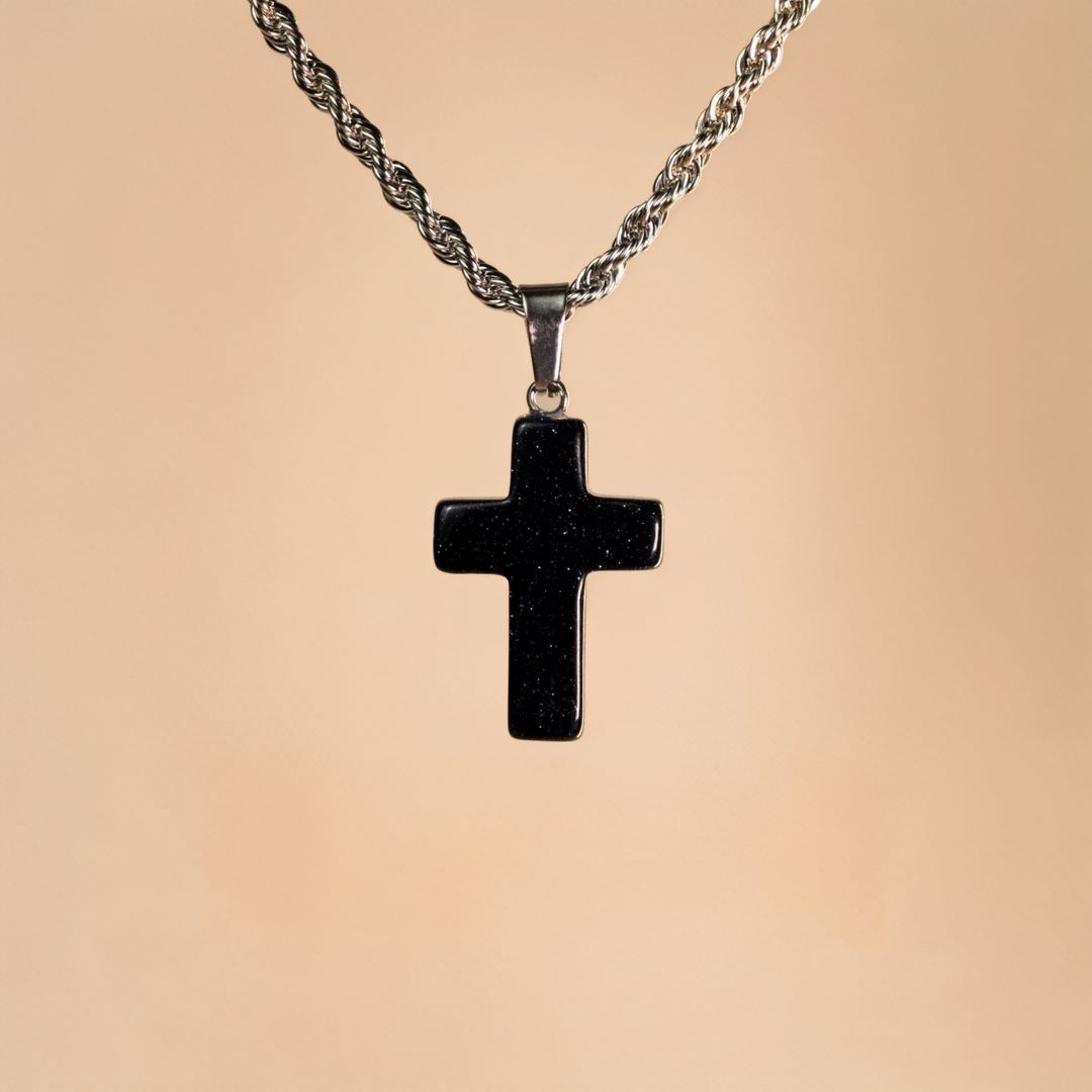 Natural Stone Cross Pendant Twisted Chain Necklace