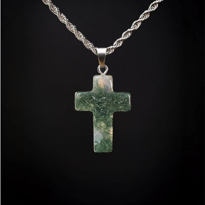Natural Stone Cross Pendant Twisted Chain Necklace