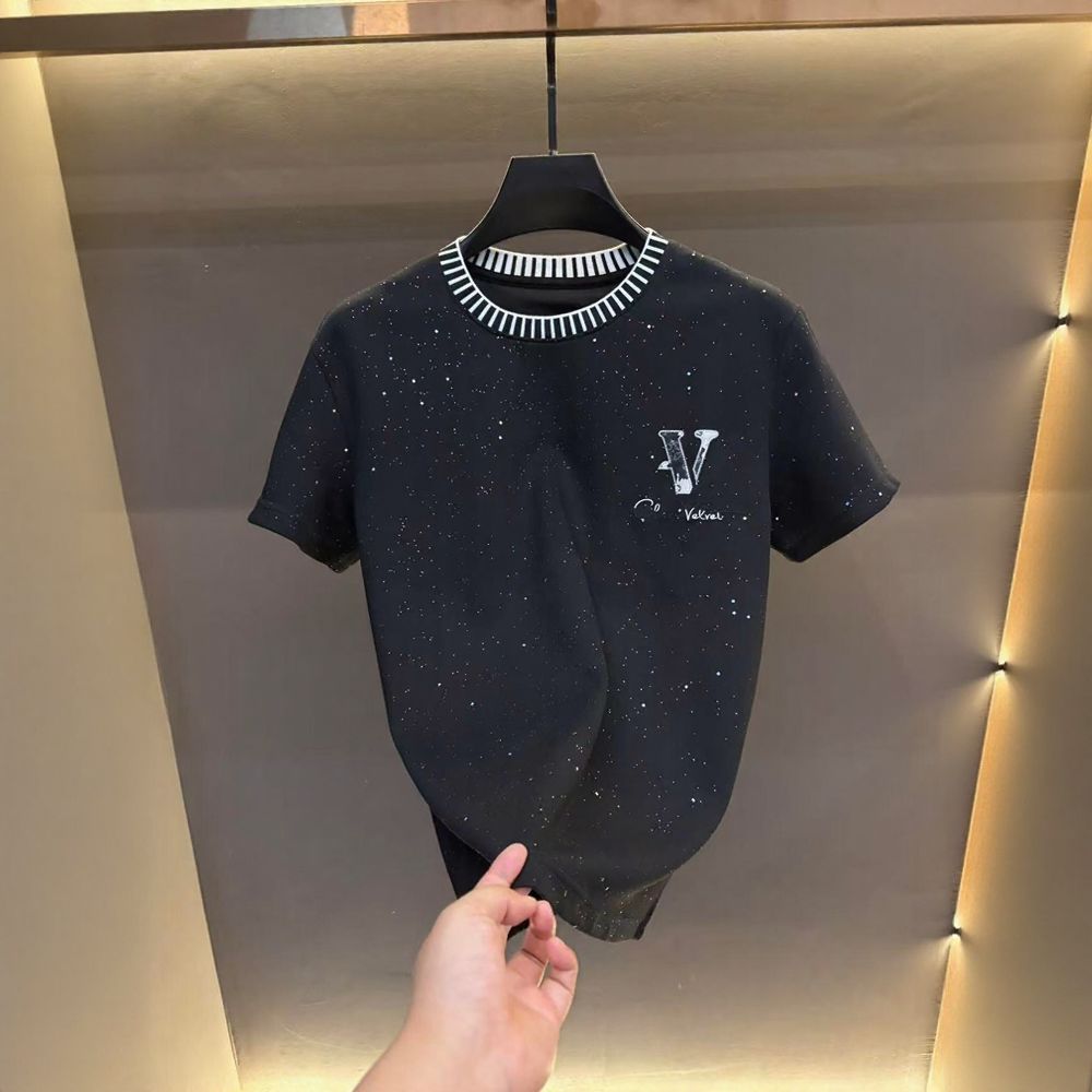 Sequin Clover Embroidered T-Shirt & Black & White Shorts