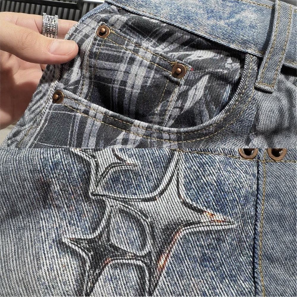 Star Print Denim Shorts