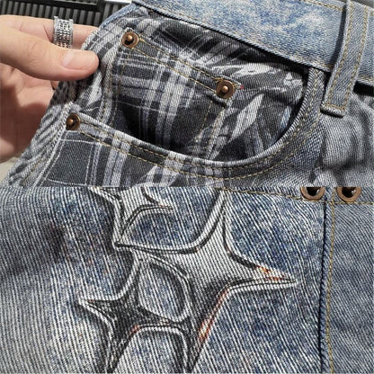 Star Print Denim Shorts