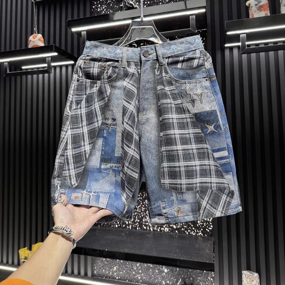 Star Print Denim Shorts