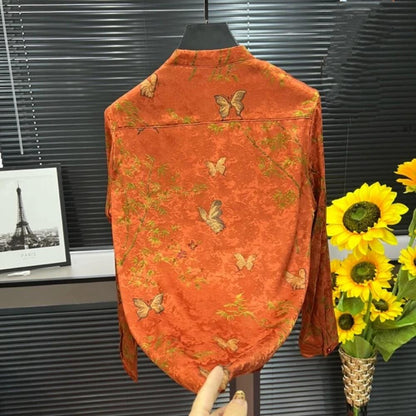 Butterfly Subtle Pattern Ethnic Style Shirt