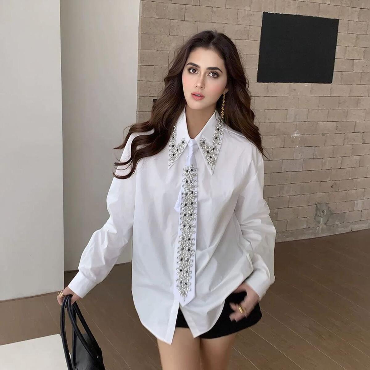 Jewelry Decorated Tie Shirt