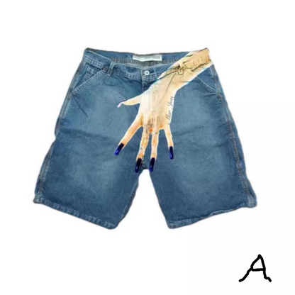 Nail Art Print Denim Shorts