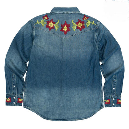Musician Flower Embroidery Denim Shirt