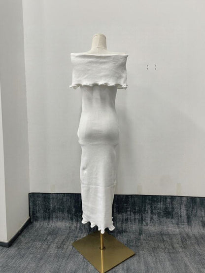 Sexy Off Shoulder Sleeveless Solid Bodycon Knit Dress