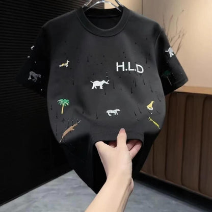 Animal Embroidery Rhinestone T-Shirt