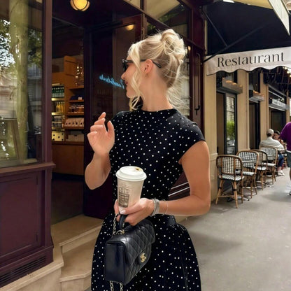 Slimming Crew Neck Sleeveless Polka Dot Print Dress