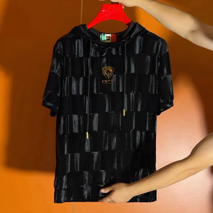 Snake Head Logo Subtle Embossed Luxury Hooded Polo Shirt