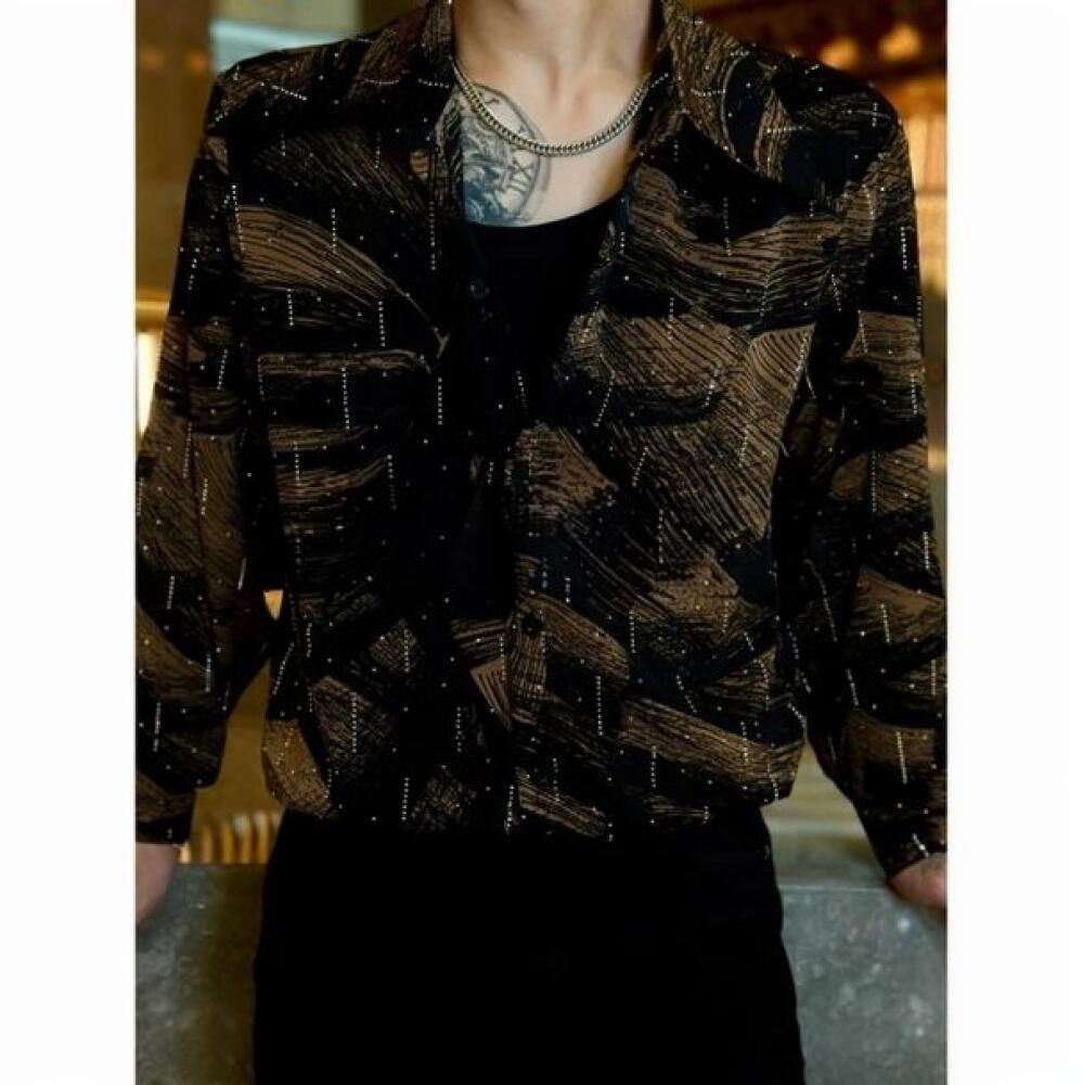 Brown Pattern Rhinestone T-Shirt
