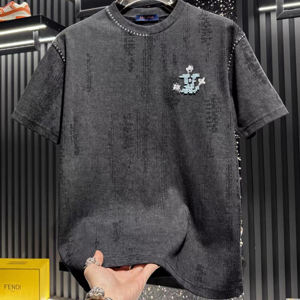 Luxury Embroidered Ripped Short-Sleeve T-Shirt