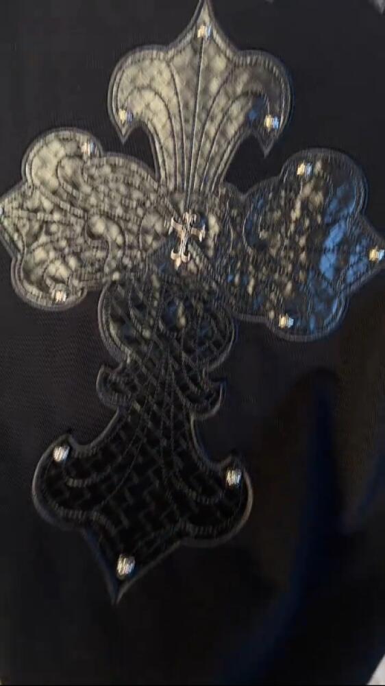 Leather Beaded Cross T‑Shirt