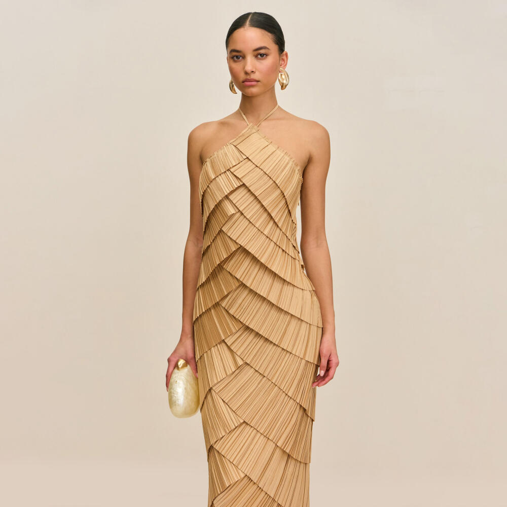 Ruched Layered Halter Maxi Dress