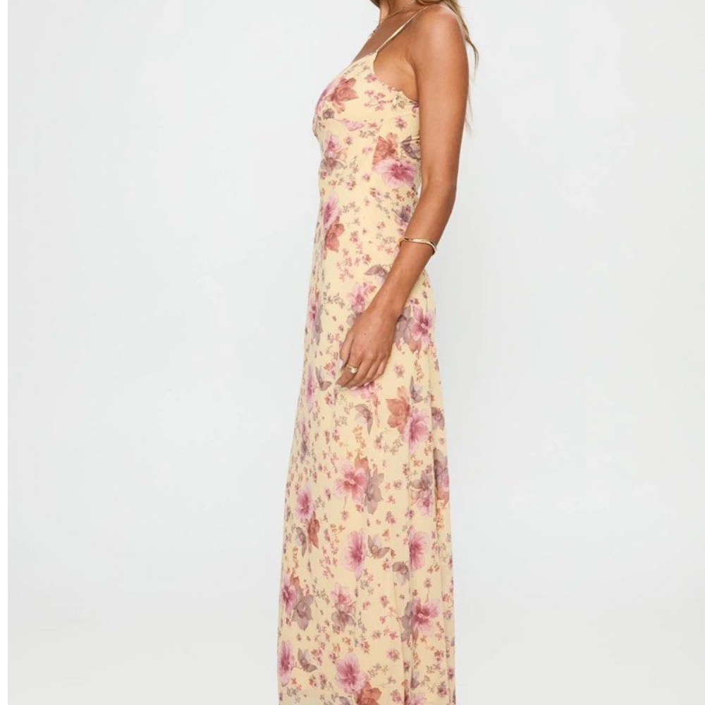 Cream-colored floral maxi dress