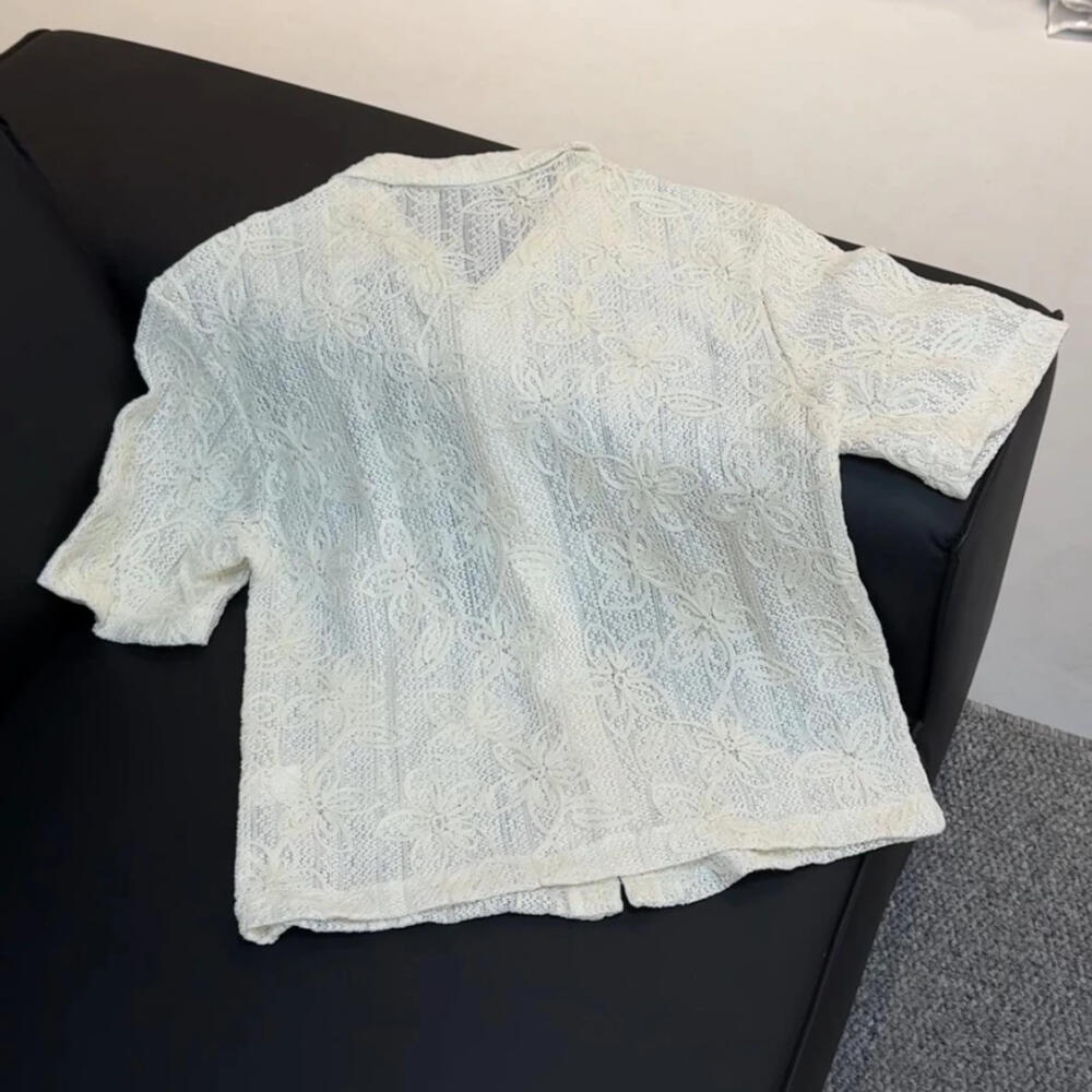 Floral Textured Hollow Out Breathable Shirt