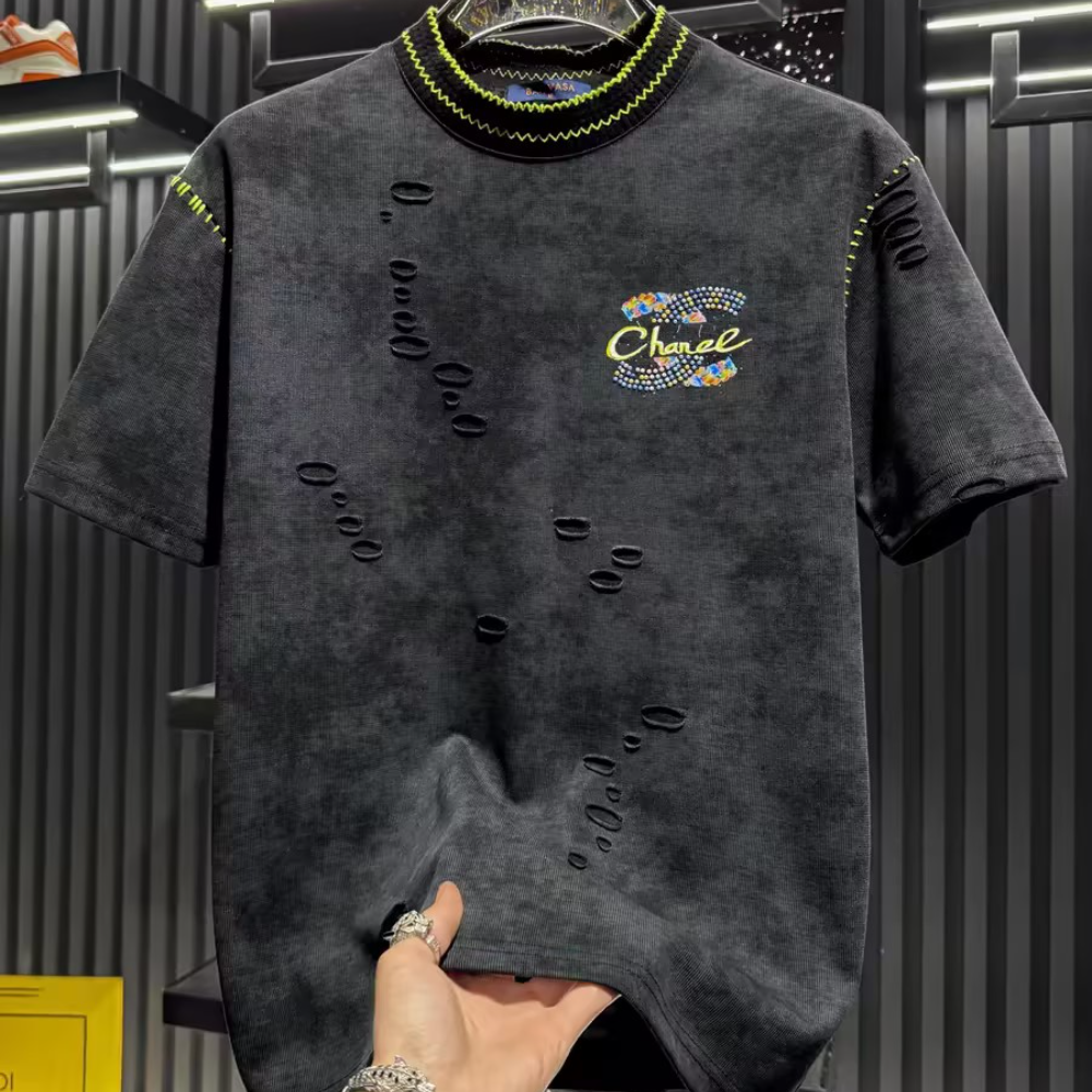 High-end scenic rhinestone short-sleeved shirt