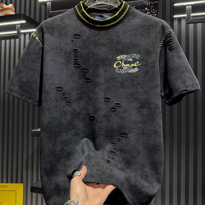High-end scenic rhinestone short-sleeved shirt
