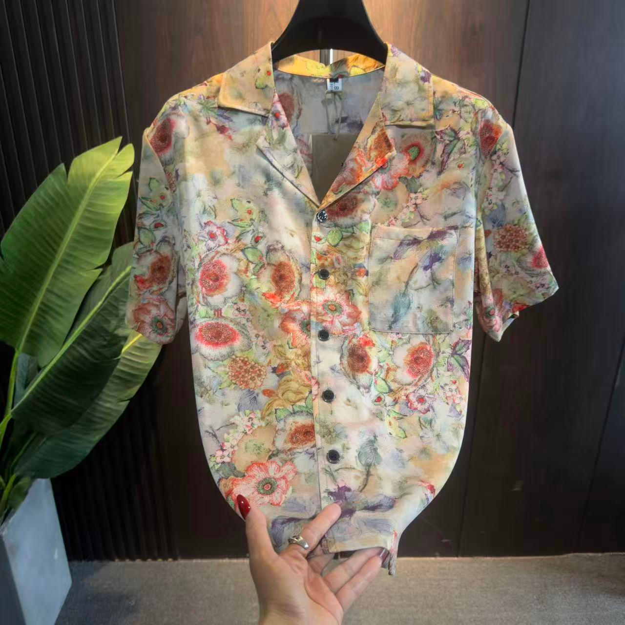 Red Floral Cuban Collar Shirt