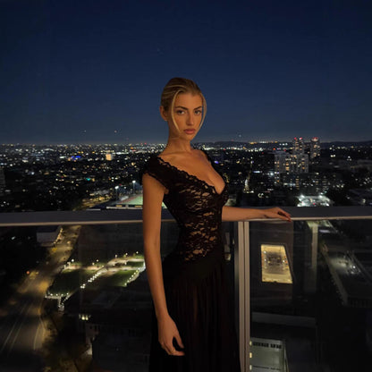 Sexy Black Cutout Flared Hem Formal Evening Gown