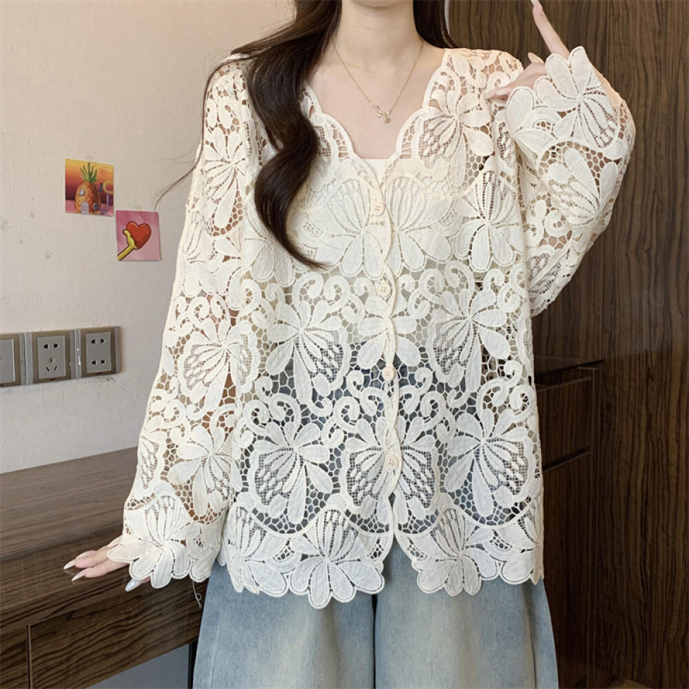 Apricot Hollow Out Crochet V-Neck Cardigan