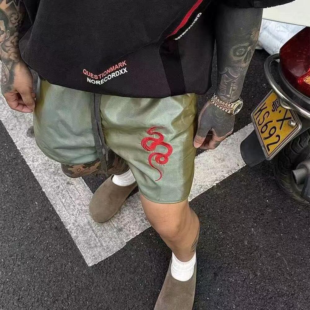 Embroidered Dragon Pattern Shorts