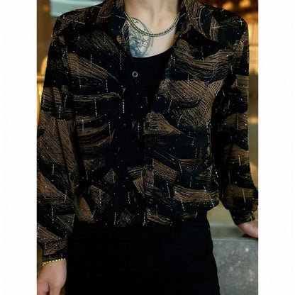 Brown Pattern Rhinestone T-Shirt