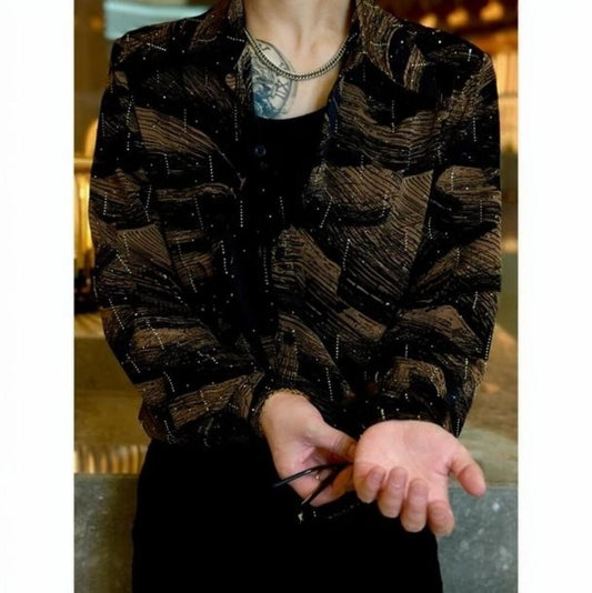 Brown Pattern Rhinestone T-Shirt