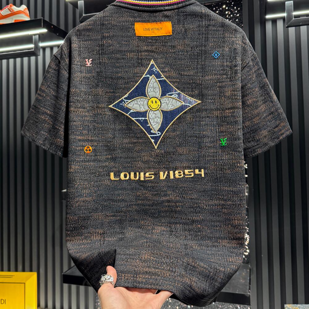 High-end embroidered smiley face short-sleeved shirt