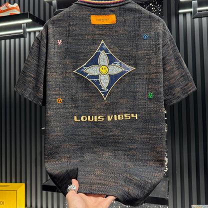 High-end embroidered smiley face short-sleeved shirt