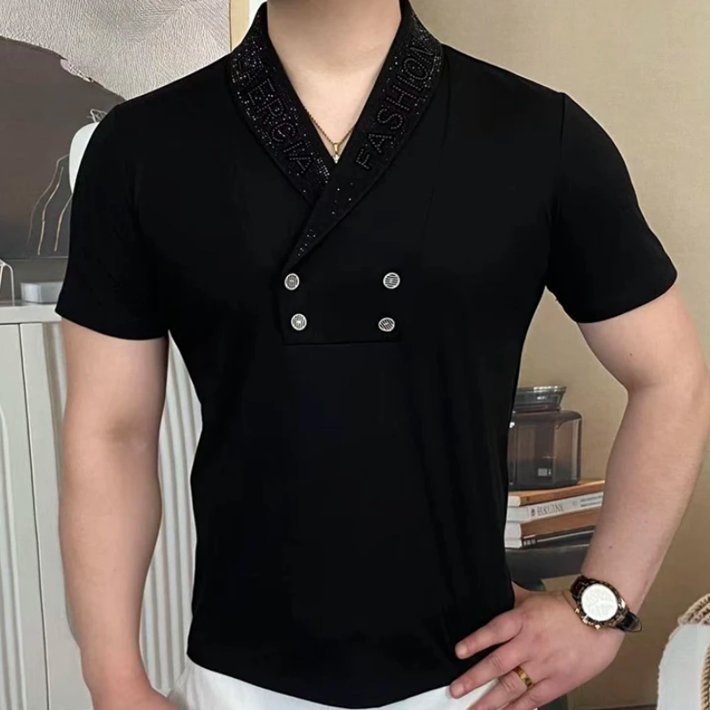 Shiny Diamond Turn-down Collar Fashion Shirt