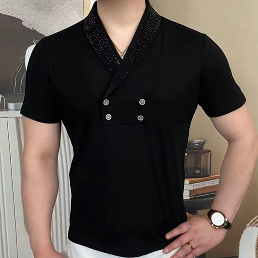 Shiny Diamond Turn-down Collar Fashion Shirt