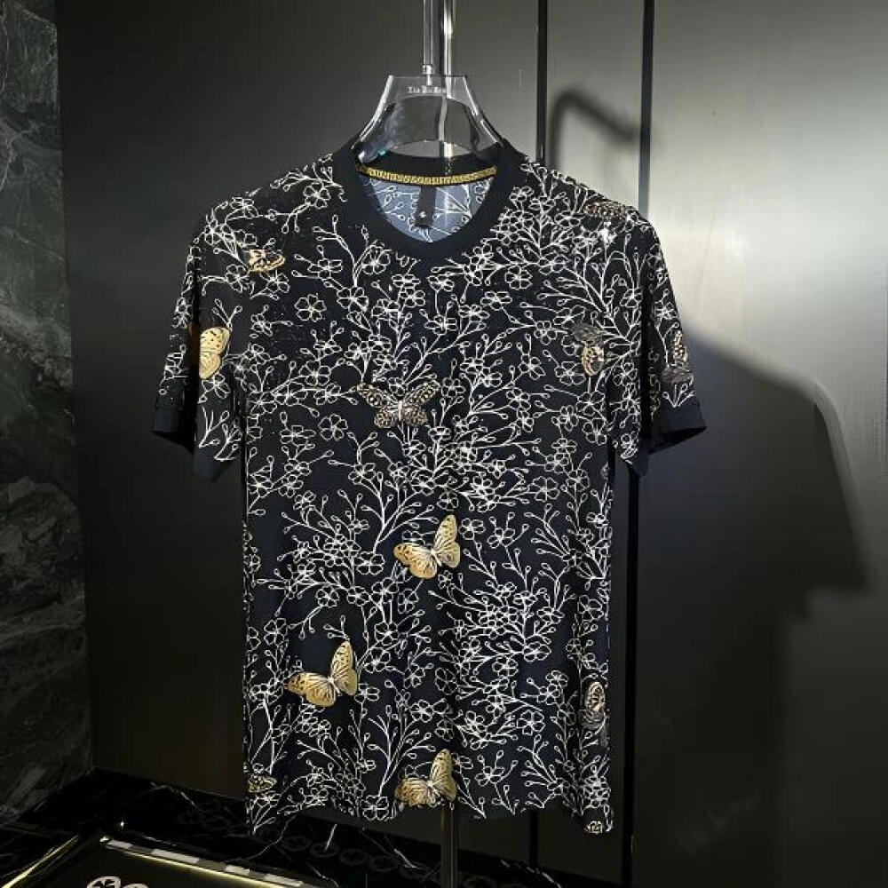 Flower Cluster Butterfly Rhinestone T-Shirt