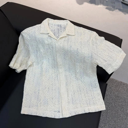 Floral Textured Hollow Out Breathable Shirt