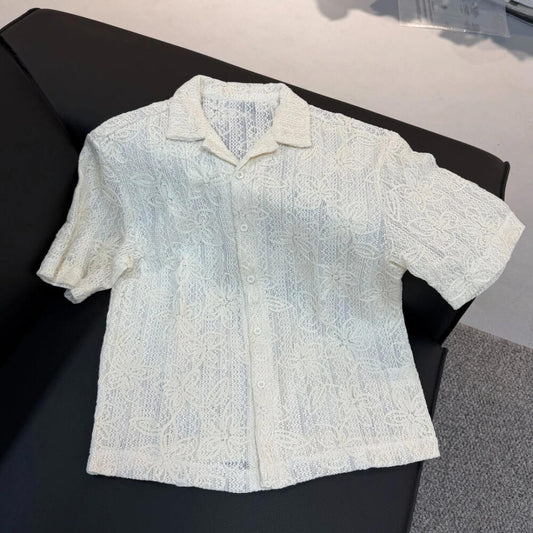 Floral Textured Hollow Out Breathable Shirt