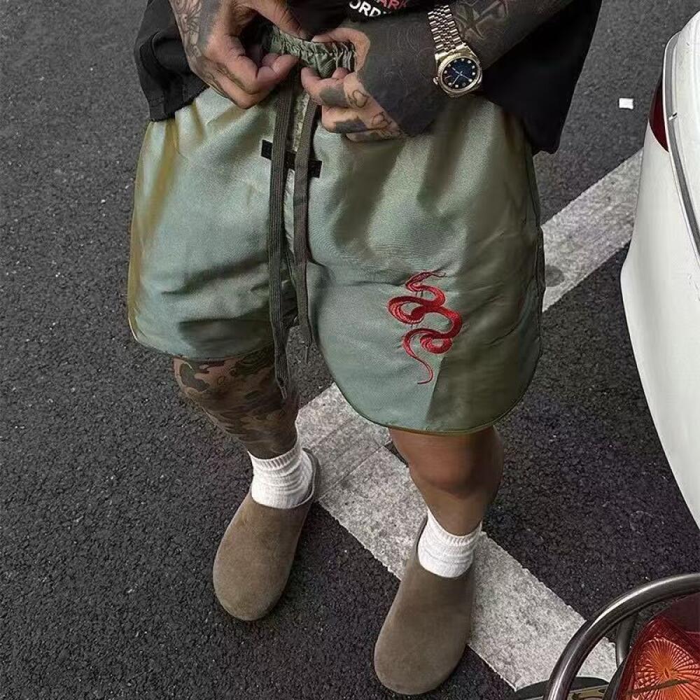 Embroidered Dragon Pattern Shorts