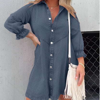 Vintage Washed Denim Shirt Dress