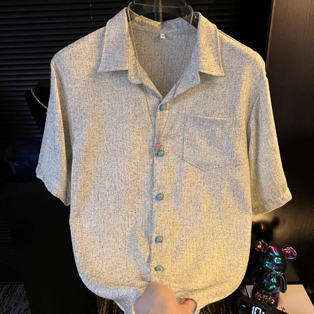 Shiny Shirt with Blue Buttons