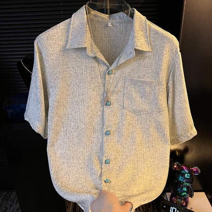 Shiny Shirt with Blue Buttons