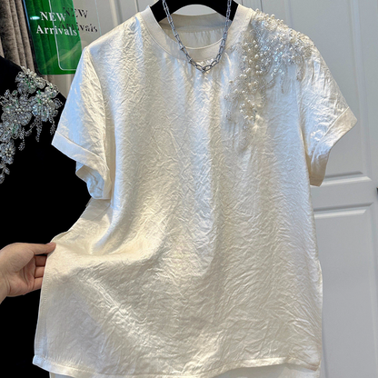 Beaded sequined short-sleeved shirt