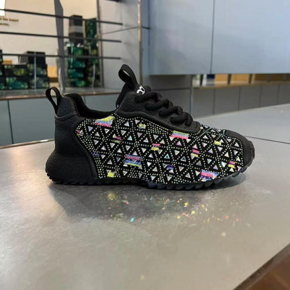 Personalized handcrafted rhinestone-encrusted casual platform sneakers