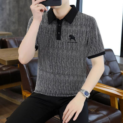 Texture Jacquard Horse Embroidered Polo Shirt