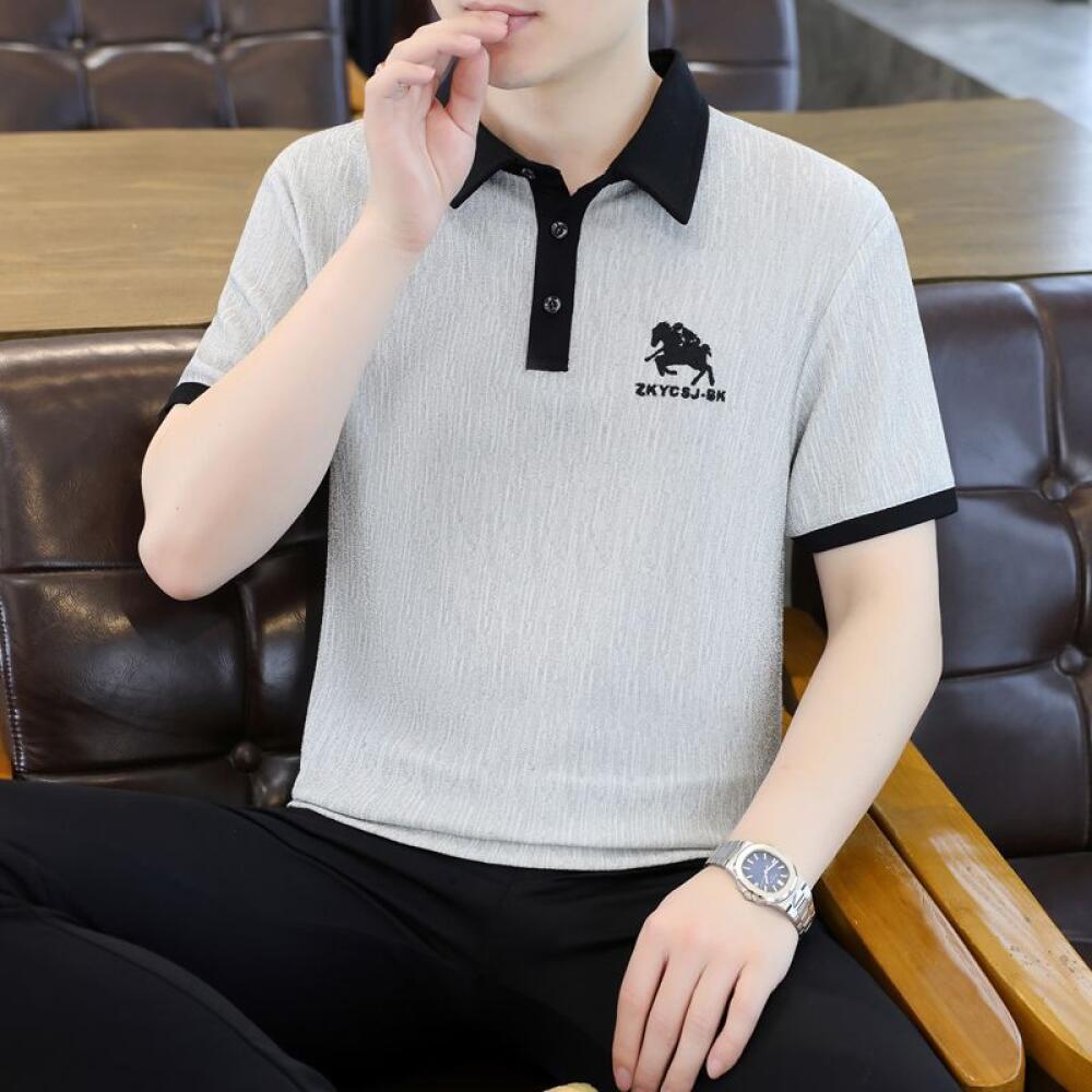 Texture Jacquard Horse Embroidered Polo Shirt